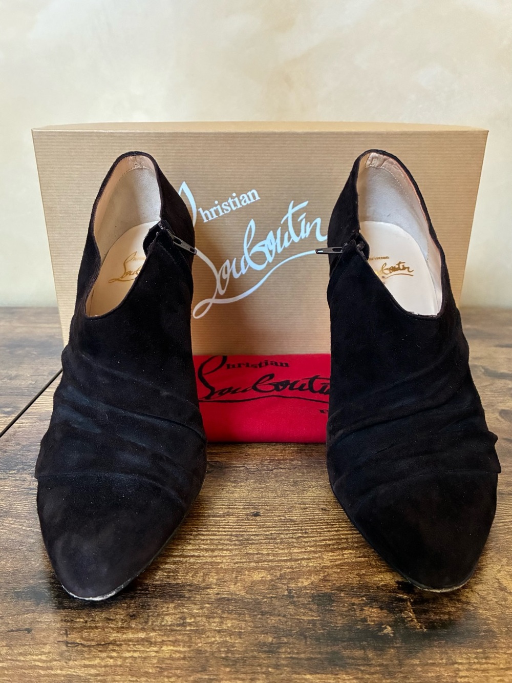 Christian Louboutin Black Suede Pointed Toe Ankle Booties